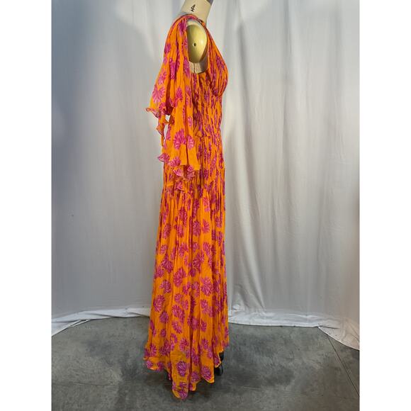 Maria Lucia Hohan 'Matilda' Orange Printed One-Shoulder Gown Size 4 - Picture 5 of 6